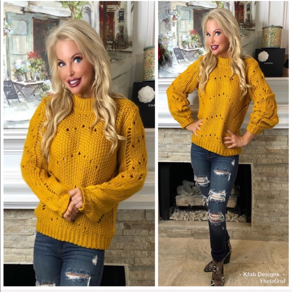 ❤️Cable Knit Mock Neck Bishop Sleeve Sweater! - Picture 8 of 8